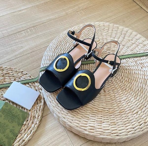

designer black high heeled sandals woman summer outdoors casual sandals luxury party fashion slippers high-quality leather metal belt buckle