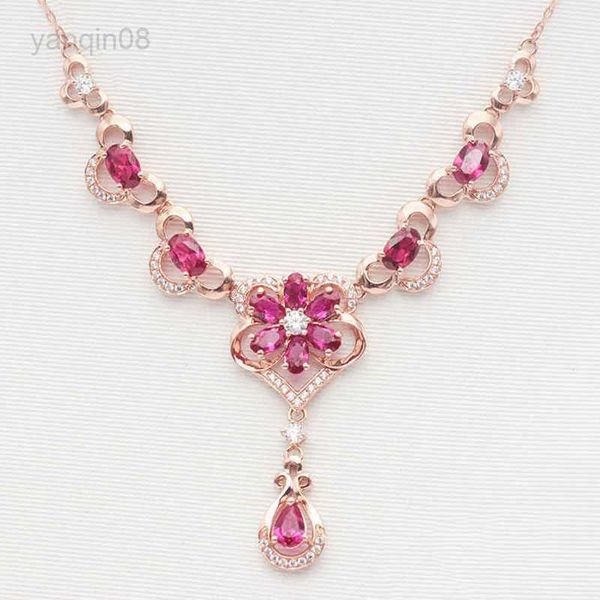 

pendant necklaces 585 purple gold inlaid ruby elegant flower necklace 14k rose gold crystal luxury pendant romantic luxury dinner wedding je, Silver