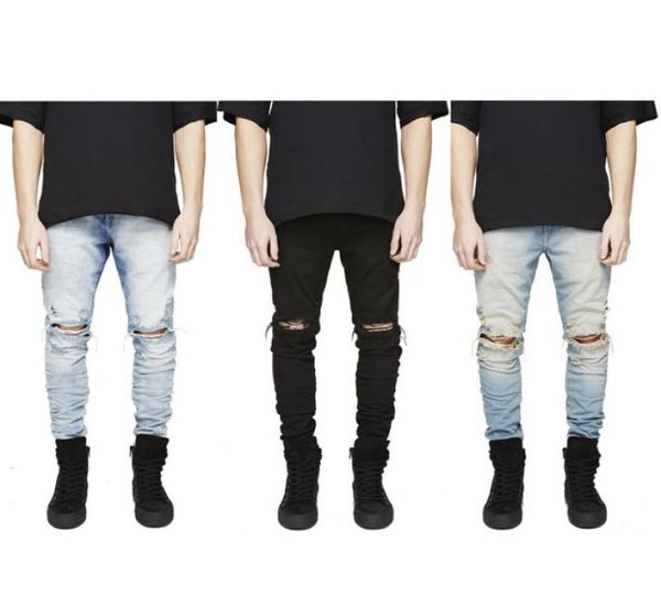 

wholefashion style men ripped jeans classic denim fabric destroyed male pants elastic 3 colors hiphop comfortable stretch tro2342923, Blue