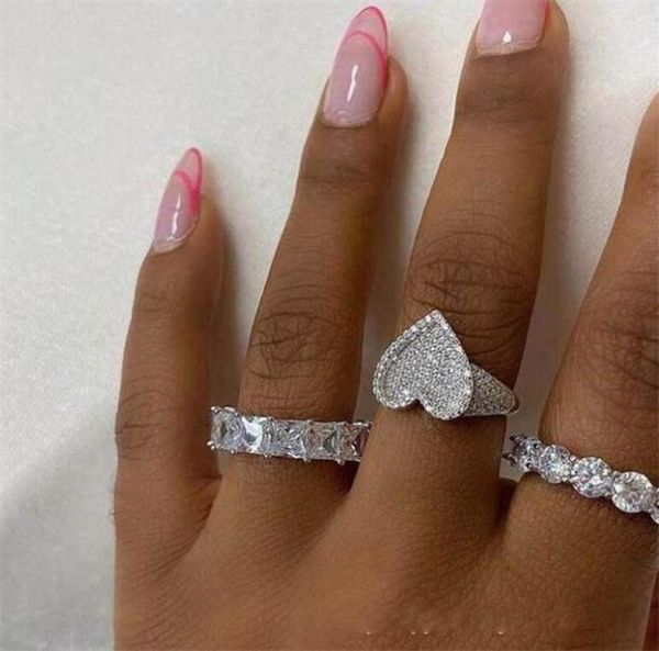 

2022 sell wedding rings luxury jewelry 925 sterling silver full pave white sapphire cz diamond promise gemstones party women h2604877, Slivery;golden