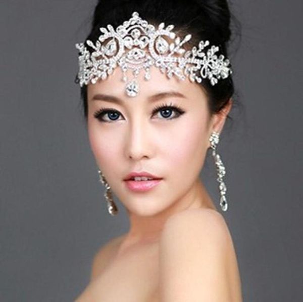 

new luxury leaf bride frontlet crystal headpieces headband bridal hair accessories vintage princess women wedding hair jewelry cro4938291, Slivery;golden