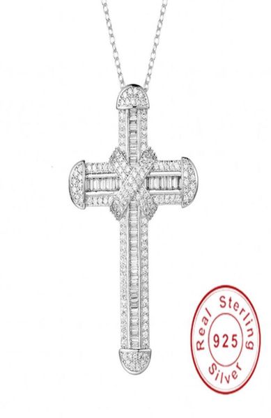 

new 925 silver exquisite bible jesus cross pendant necklace for women men crucifix charm simulated platinum diamond jewelry n028 c7008737