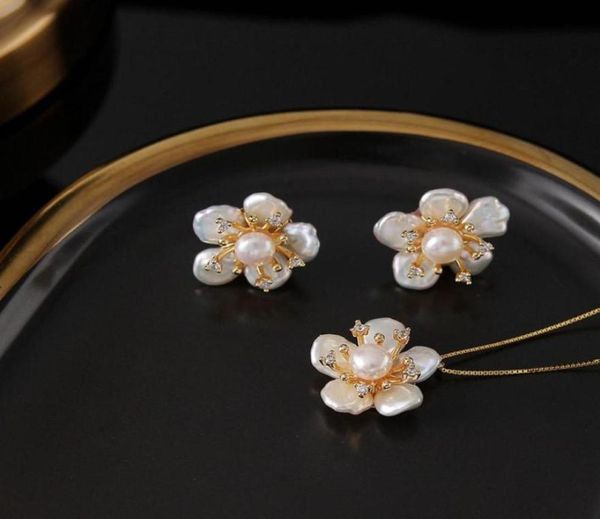 

sterling silver real baroque freshwater pearl sets for women wedding party necklace pendant stud earrings fine jewelry bracelet4257693, Black