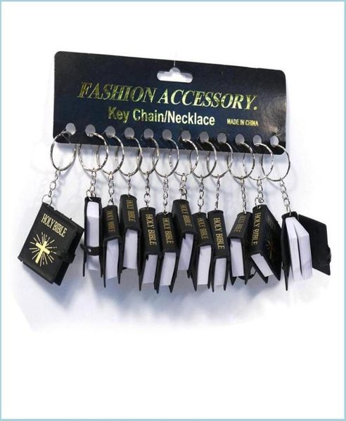 

key rings whole bk religion jewlery 12pcs lot mini holy bible keychain religious christian jesus cross key chain women prayer 8530856, Slivery;golden