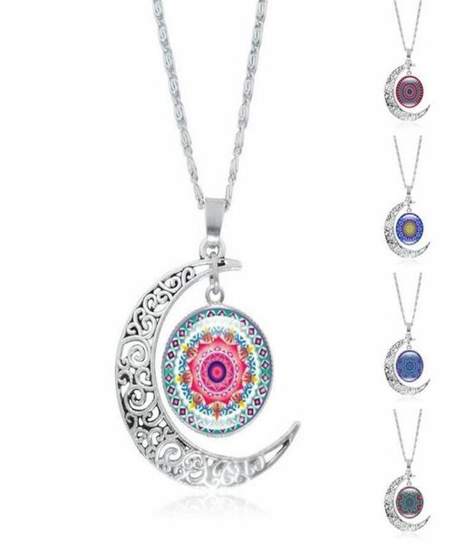 

ship bursts of mandala flower gemstone necklace silver half moon pendant jewelry wfn197 with chain mix order 20 pieces a lo8759105