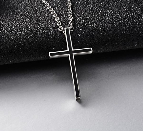 

cross necklace women black pendant stainless steel fashion necklaces jewelry on the neck hip hop rock gifts for male1784156, Silver