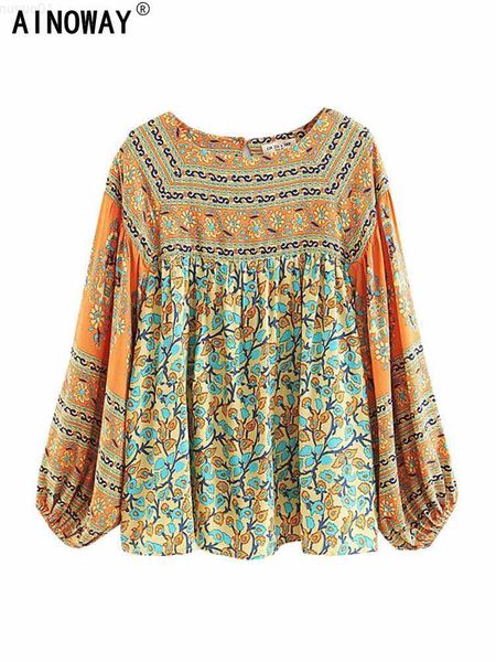 

women's blouses shirts vintage chic women yellow floral print long sleeve bohemian blouse shirt loose knited boho beach rayon cotton bl, White