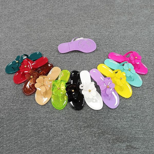 

luxury jelly slippers sandal summer shoes beach flip flops tbur ch clear knotted designer flat brand crystal slides fashion metal decoration, Black