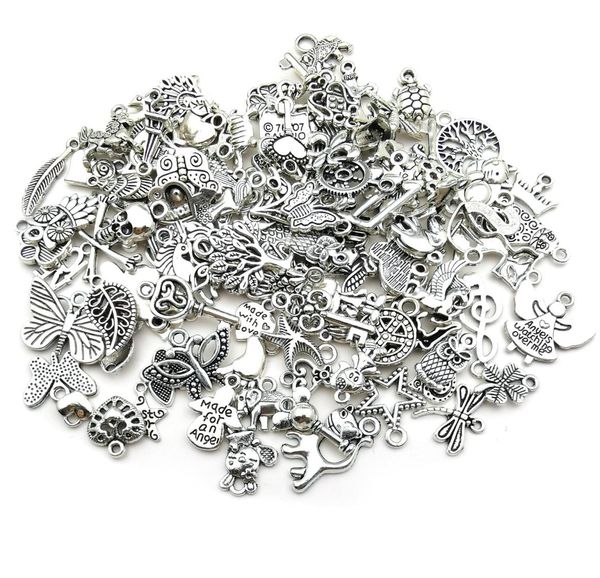 

100pcslot vintage tibetan silver charms alloy moon wing star charms pendants for jewelry making diy bracelet necklace accessories6394478, Bronze;silver