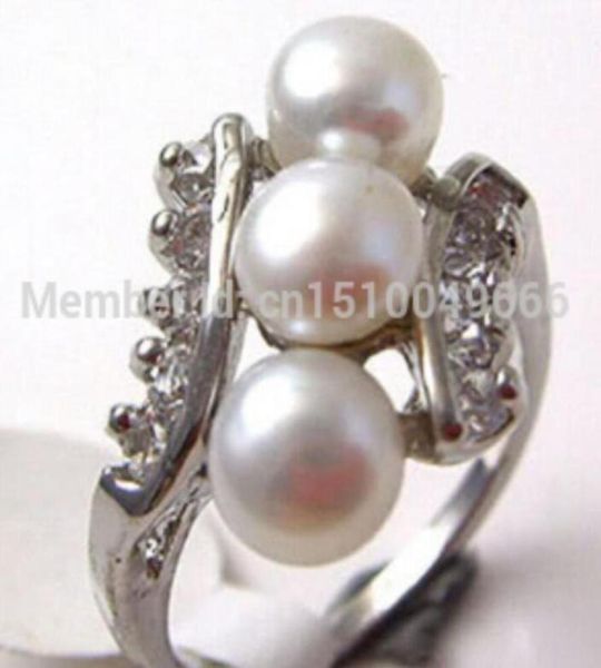 

ship gtgtgtgtgtwhite pearl 3 beads silver crystal ring size 67897407431