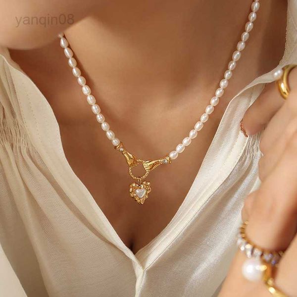 

pendant necklaces amaiyllis 18k gold fashion baroque natural freshwater pearl chain holding peach heart glass colorful beads pendant necklac, Silver