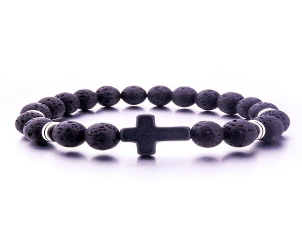 

fashion 8mm natural black lava stone beads cross bracelet diy volcano rock essential oil diffuser bracelet for wome5458698