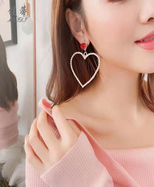 

heart diamonds dangle earrings for women fashion golden silver crystal ruby chandelier earring gift for girlfriend western jewelr7891862