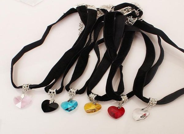 

japan harajuku heart shaped necklace resin pendant with velvet chain vintage peach heart choker for girls2936196, Silver