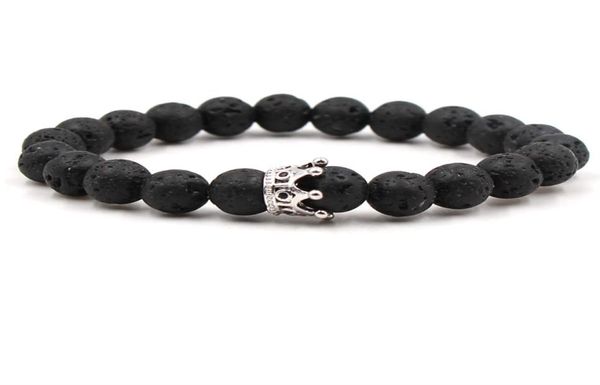 

8mm lava rock stone crown rhinestone bracelets elastic bracelet lava essential oil perfume diffuser bracelets6194698, Black