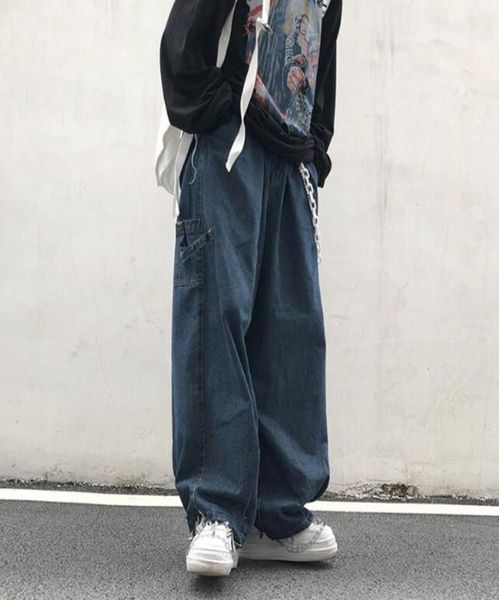 

new fashion men039s wideleg jeans jeans pants male straight pants loose baggy denim18926995, Blue