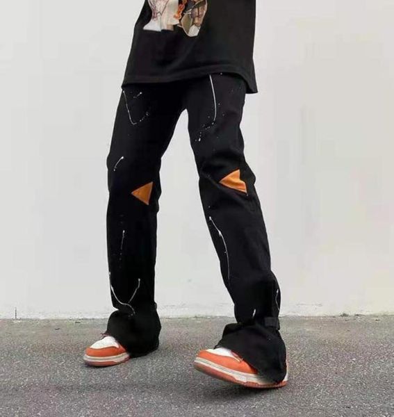 

high street flared pants male oversize straight casual jeans trousers baggy denim96424522871781, Black