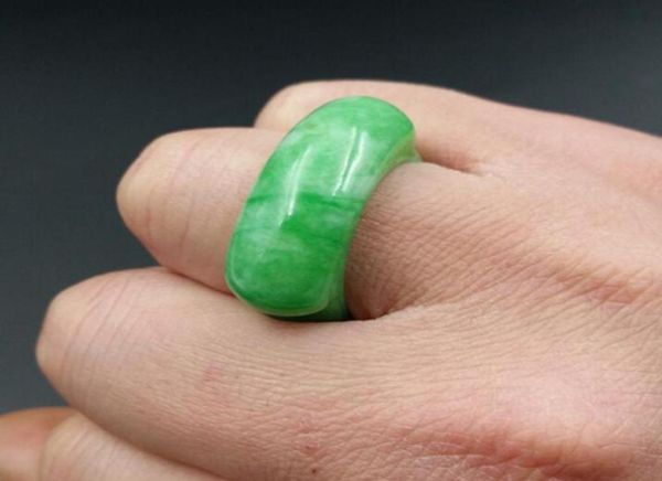 

natural jade myanmar jade dry green saddle jade ring whole yang green ring men and women with the same ring8210577, Silver