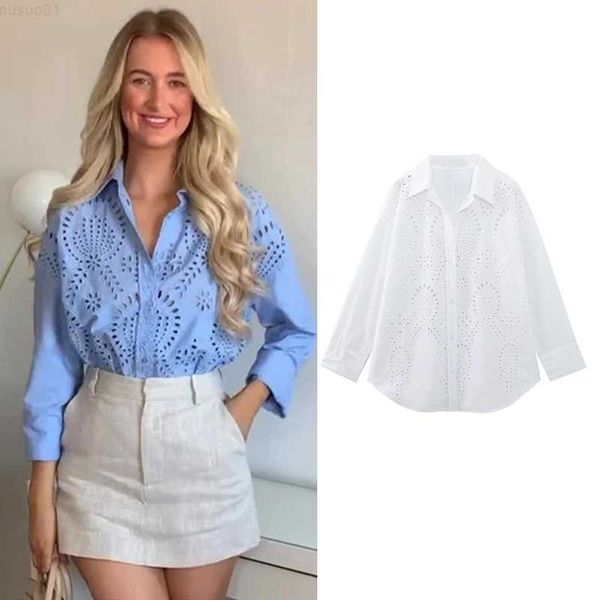 

women's blouses shirts summer shirts women's 2023 new fashion loose embroidered blouses chic versatile street elegant holiday yout, White