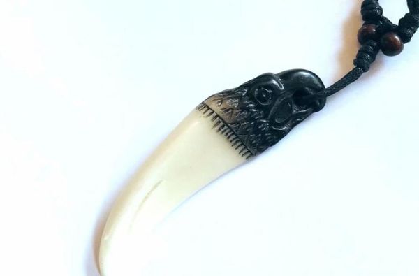 

15 pcs men039s imitation necklace vintage yak bone carved eagle double color amulet tooth adjustable rope gift8268766, Silver