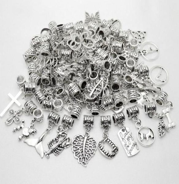 

100pcslot tibetan silver alloy mixed charms pendant european dangle beads charms pendant for jewelry making1265860, Bronze;silver