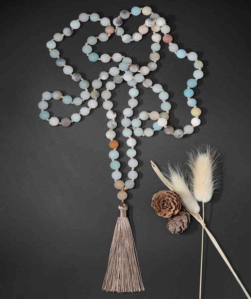 

oaiite 108 mala bead frosted ite with tassel women men yoga meditation necklace6584678, Silver