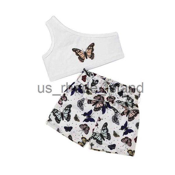

clothing sets clothing sets kids suit set summer butterfly print one shoulder sleeveless short shorts for girls 18 months-6 yearsclothing x, White
