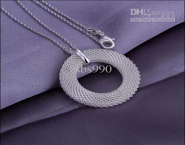 

925 silver mesh circle pendant necklace fashion woman jewelry 10pcslot9415543