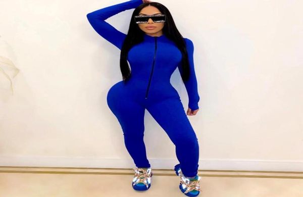 

women039s jumpsuits rompers 2021 fall zipper long sleeve solid tight skinny womens jumpsuit one piece clothes overalls p5270380, Black;white