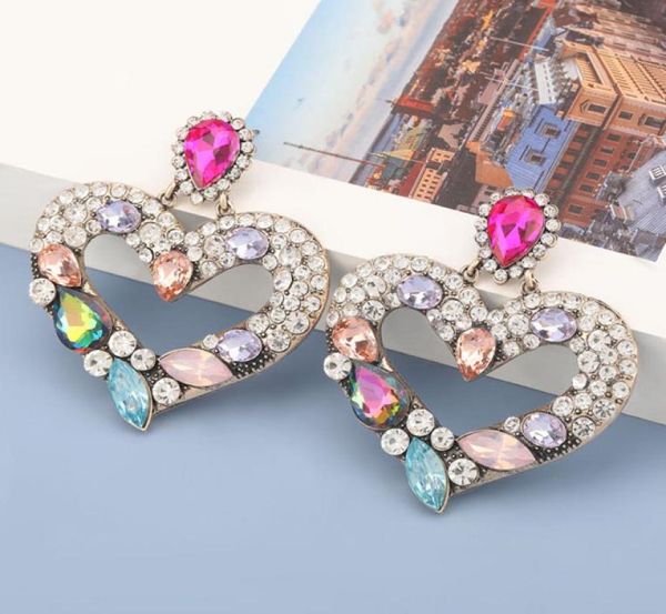 

s2133 fashion jewelry geometric heart dangle earrings colorful diamond rhintone stud earring1499030, Silver