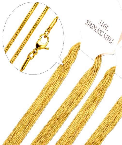 

10pcs/lots stainless steel chain necklace gold /steel color necklaces pendants with lobster clasp inoxidable7270545, Silver