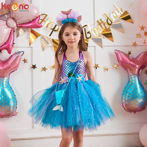 

girl's dresses girls flower mermaid fancy tutu dress headband costume kids princess robe birthday party halloween clothes tulle vestido, Red;yellow