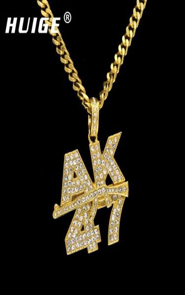 

men women rock jewelry gifts gold color bling ak47 submachine gun rhinestone pendants necklaces hip hop charm chains4400085, Silver