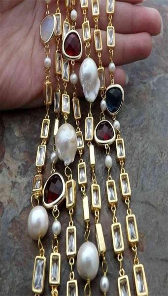 

y ying 70quotfreshwater cultured white keshi pearl cubic zirconia pave gold color plated chain long necklace3299549, Silver