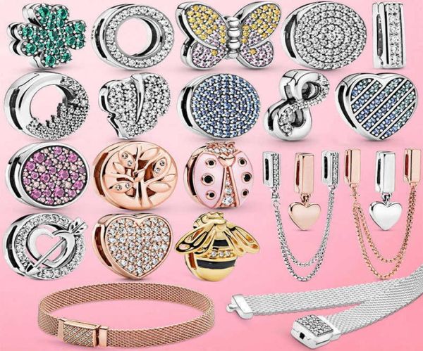 

925 sterling ladybug bee safety chain clip charm beads fit original reflection mesh bracelet silver 925 jewelry8179748, Bronze;silver