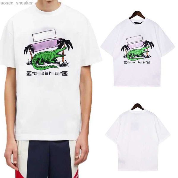 

luxury brand t-shirt crocodile print round neck tee loose sweatshirt fashion short sleeve men women casual cotton t-shirt, White;black