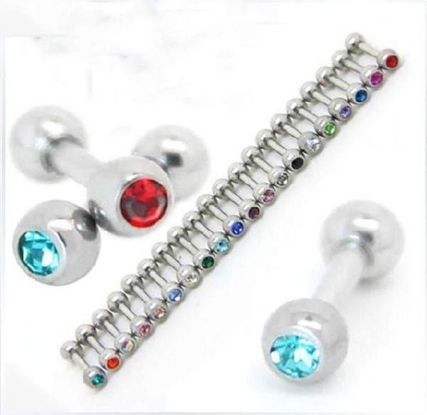 

wholes 100pcs mix 10 color body piercing jewelry single gem stainless steel earring helix tragus ring8919115, Slivery;golden