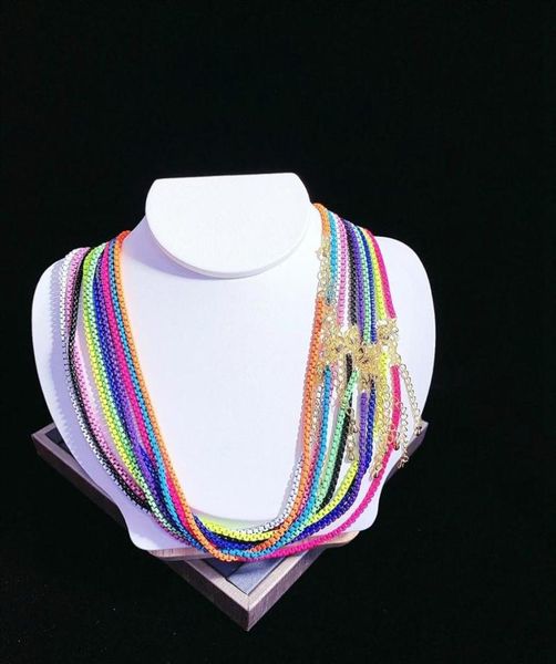 

5pcs colorful enamel box chain choker necklace enamel pop chain necklaces minimalist fine necklace30401216685, Silver