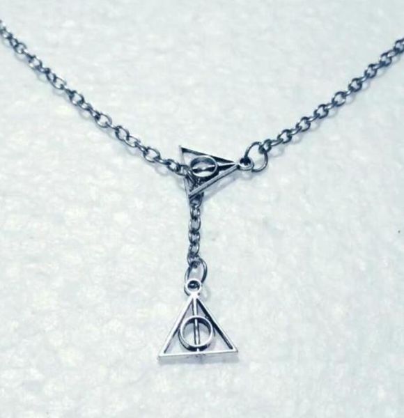

new triangle movie trendy jewelry antique silver the deathly hallows charm double cross pendant adjustable lariat chain necklace 86372460