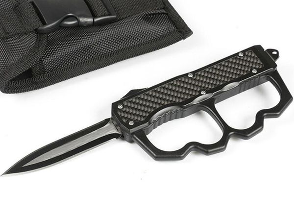 

black knuckle duster auto tactical knife 440c double edge black blade alloy carbon fiber handle outdoor survival kn4584846