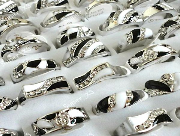 

fashion enamel rhinestone silver plated rings for women jewelry whole bulk lots lr095 9903128