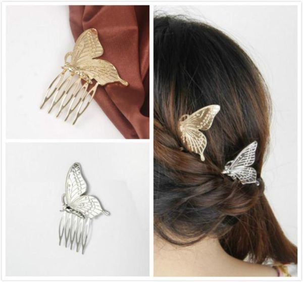 

vintage princess silver gold plated butterfly hair combs fashion hair clips headwear for women5891548, Golden;white