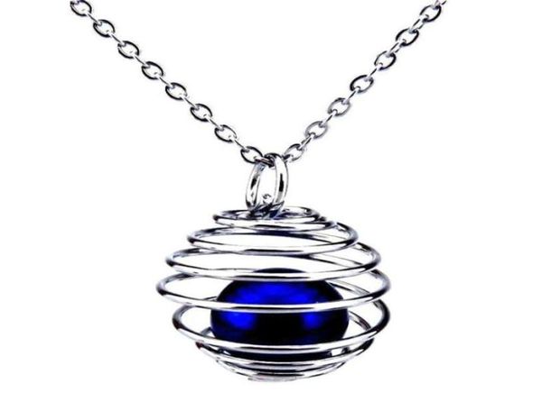 

silver 22mm round spiral ball hollow oil diffuser locket women aromatherapy beads pearl oyster cage necklace pendantboutique gift53079655