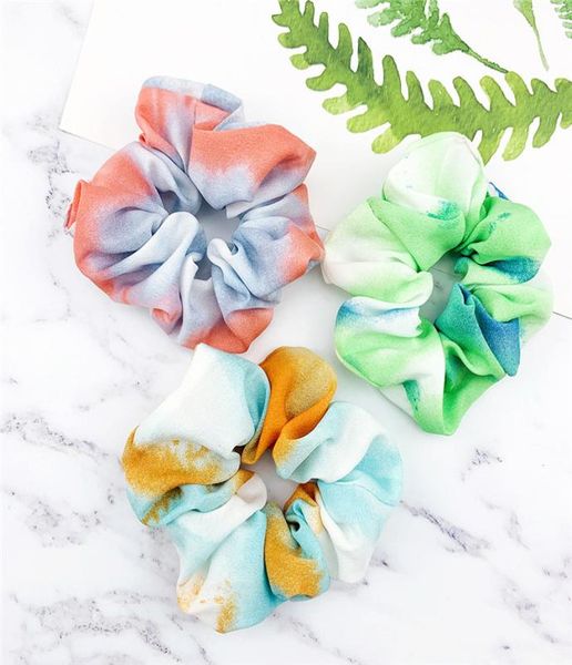 

women girls scrunchies circle gradient color hairbands high elestic rubber tiedyed hair rope hair holder scrunchy hair accessorie9418784, Slivery;white