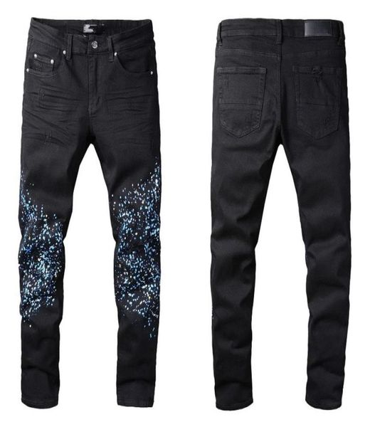 

winter style fashion mens jeans blue color skinny fit spliced ripped pants high street destroyed motorcycle biker men8966115