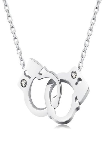 

stainless steel interlocking handcuff charm women necklace06149037, Silver