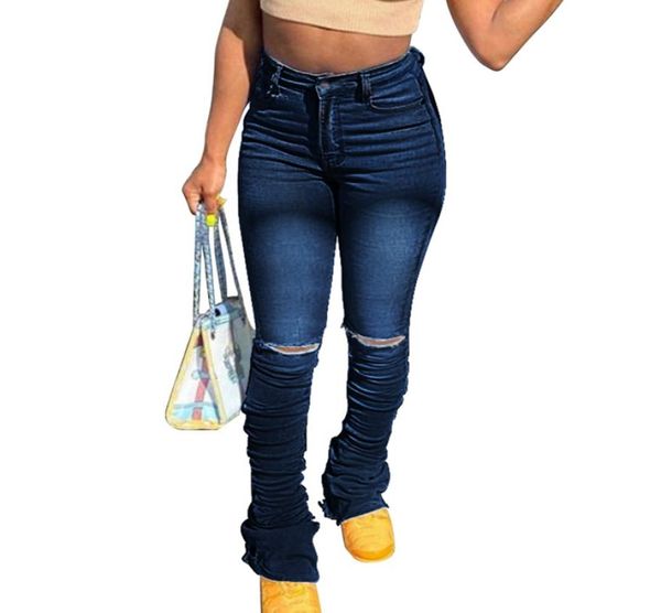 

women039s jeans women streetwear ruched ripped blue high waist stacked denim pants autumn stretch skinny pockets boyfriend trou4090074