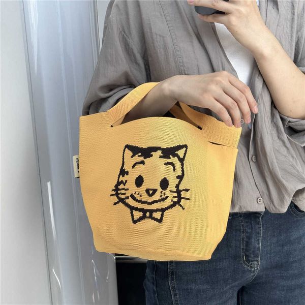 

cartoon handbag female spring and autumn crowd knitted south east gate student handheld casual bucket tote bag