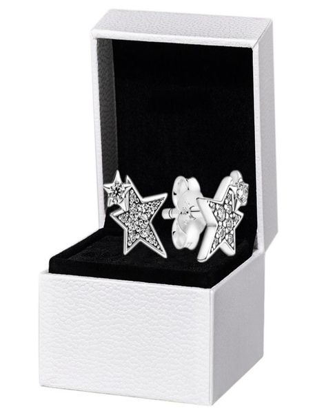 

authentic 925 silver asymmetric stars stud earrings original box for p girl earring set4471862, Golden;silver