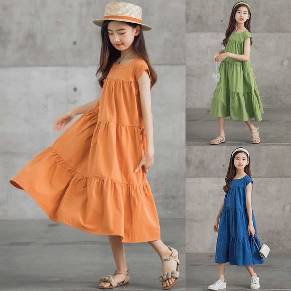 

girl's dresses 6 to 16 years kids summer dress girls midi dress cotton 2022 new teen layered dress children clothes baby causal dress #, Red;yellow